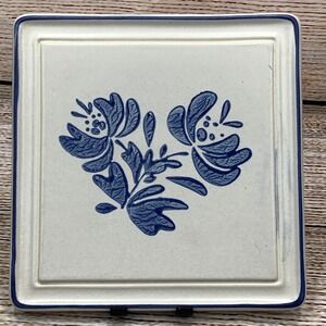 Pfaltzgraff Yorktowne Trivet Square‎ Stoneware Blue Floral Kitchen Tile USA *1